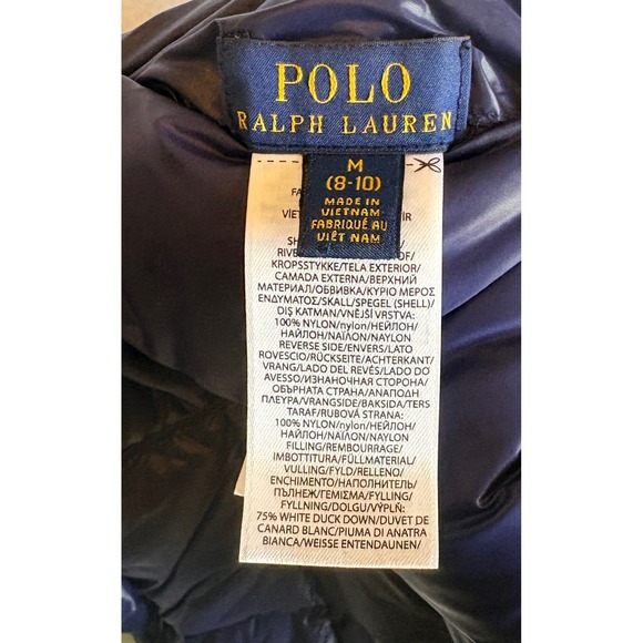 Polo Ralph Lauren Kids Reversible Down Puffer Vest Navy Blue Cream M 8-10 - Picture 3 of 8